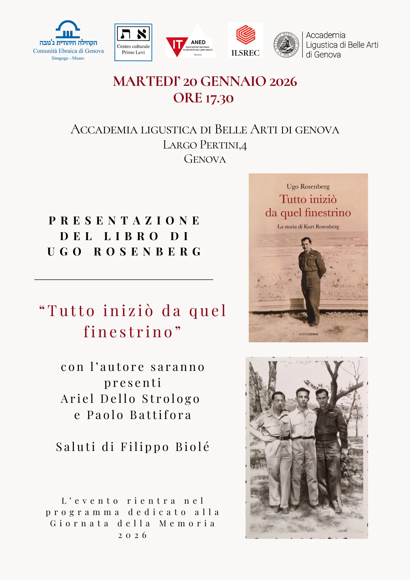 Iniziative ILSREC Giorno della Memoria 2026 Presentazione del libro di Ugo Rosenberg