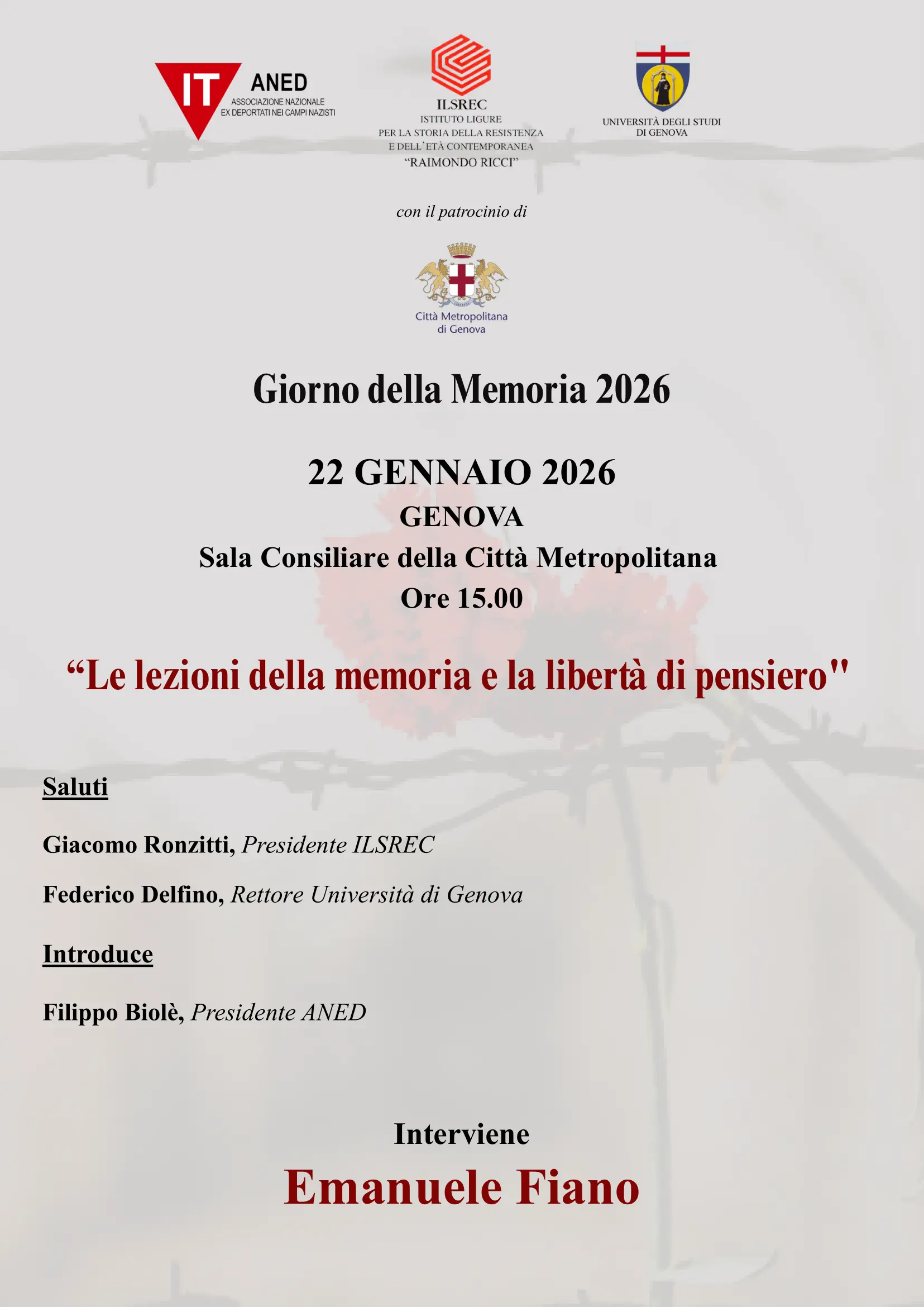 Iniziative Ilsrec Giorno della Memoria 2026 Le lezioni della memoria e la libertà di pensiero