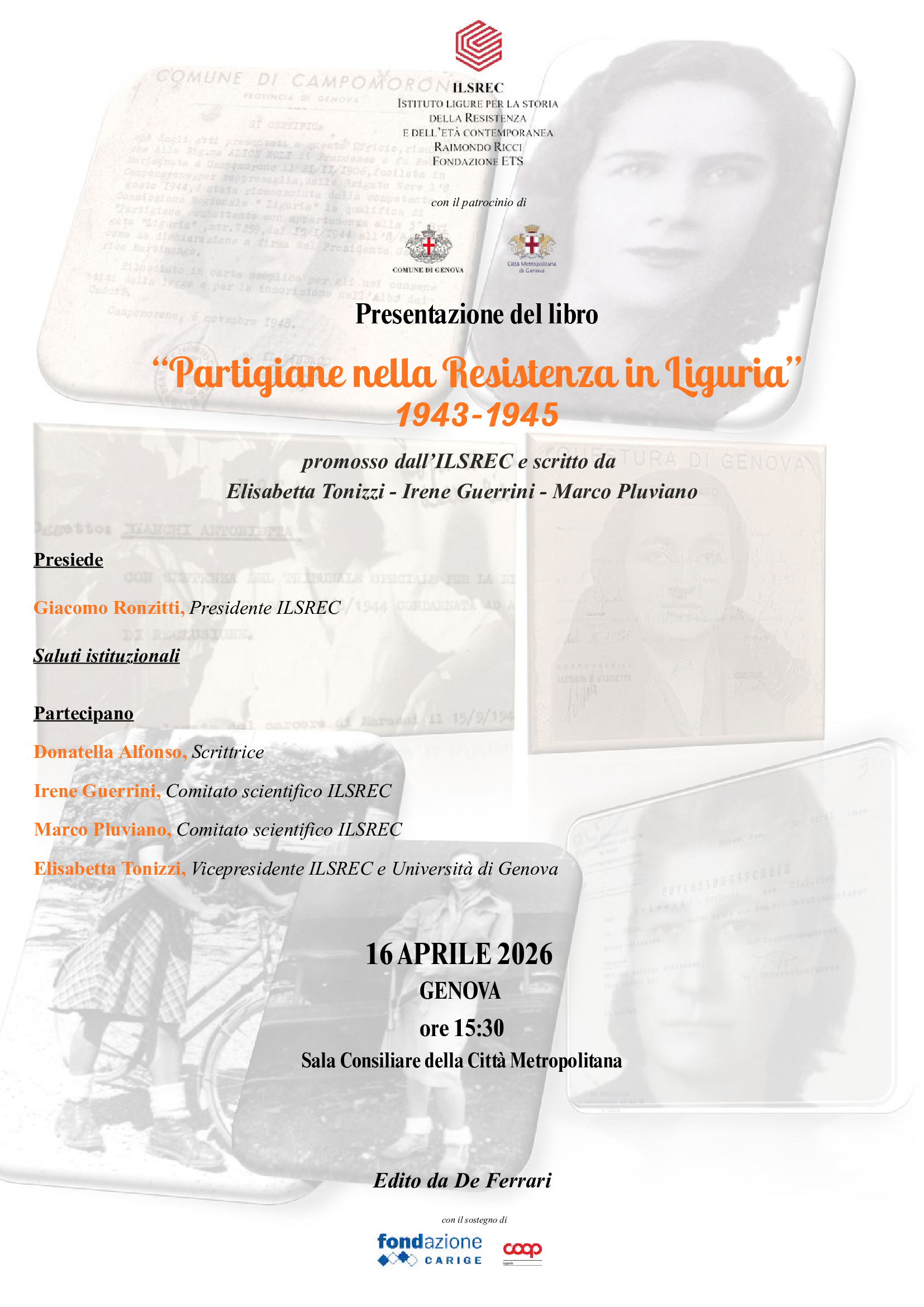 Volantino 16 Aprile 2026 Presentazione del libro Partigiane nella Resistenza in Liguria 1943 1945