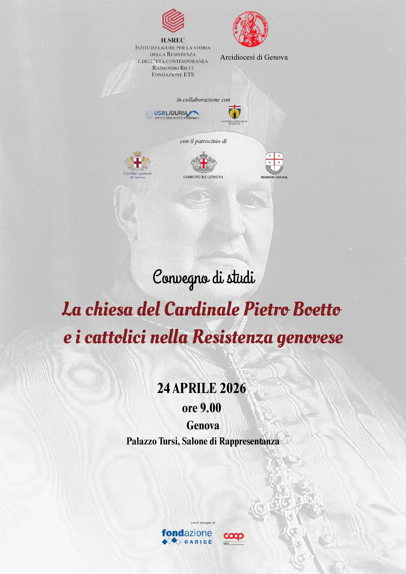 Volantino 24 Aprile Convegno di Studi La chiesa del Cardinale Boetto e i cattolici nella Resistenza