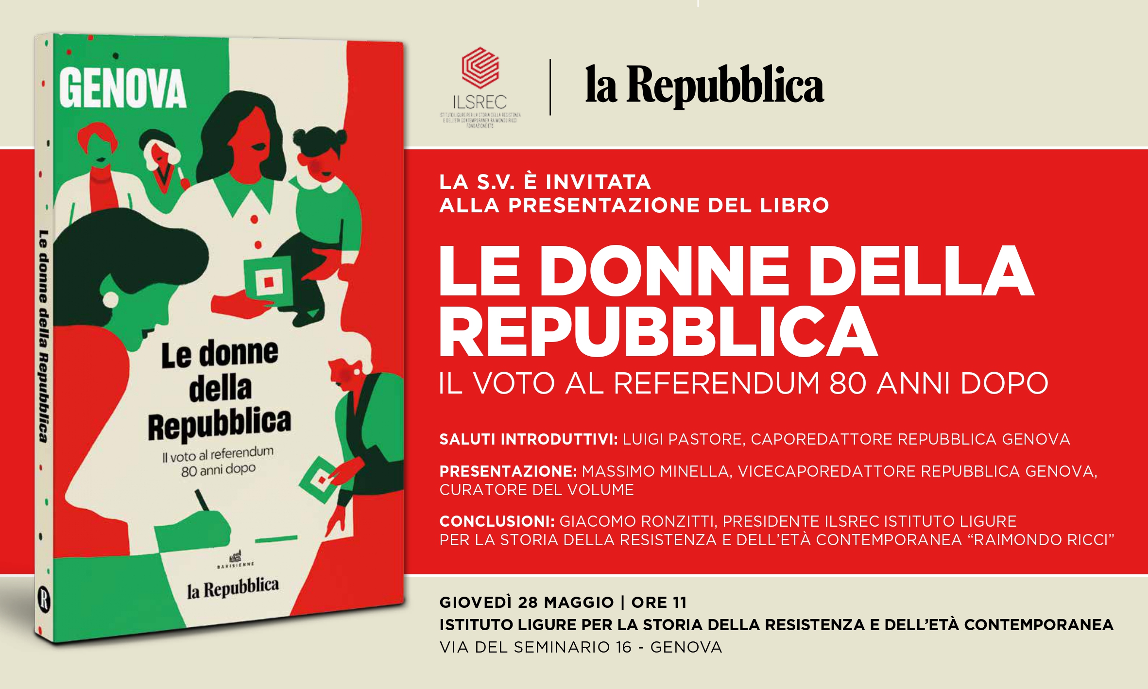 Invito Giovedì 28 Maggio Le Donne Alla Repubblica ILSREC