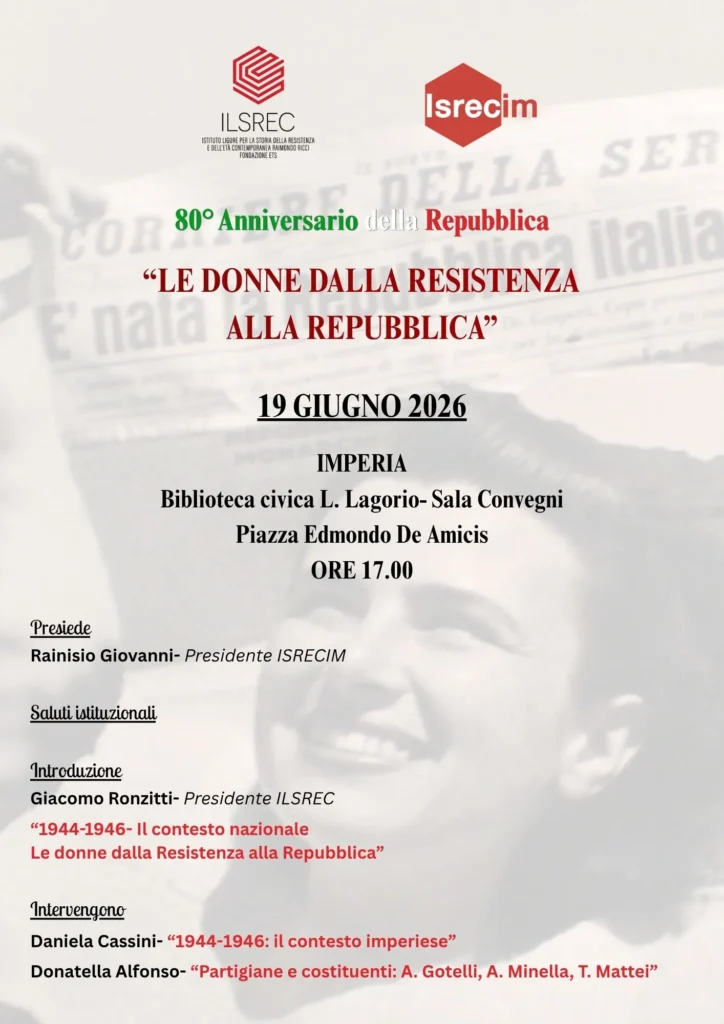 19 Giugno 2026 Imperia Le donne dalla Resistenza alla Repubblica